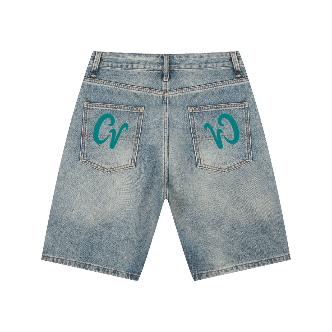 CV Teal Logo Vintage Wash Denim Shorts