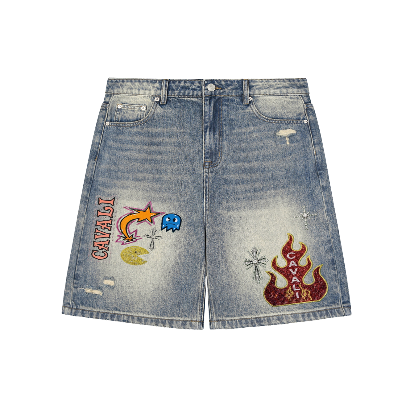 CV Pacman Distressed Denim Shorts