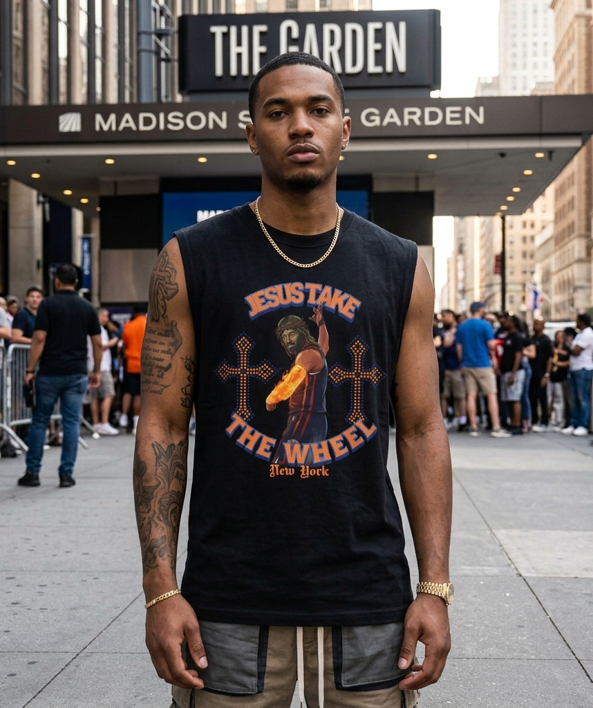 NYK Jesus Take The Wheel Cut Sleeve Shirt